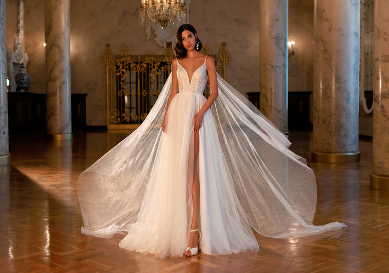 Robe de mariée trapèze avec ailes d'ange