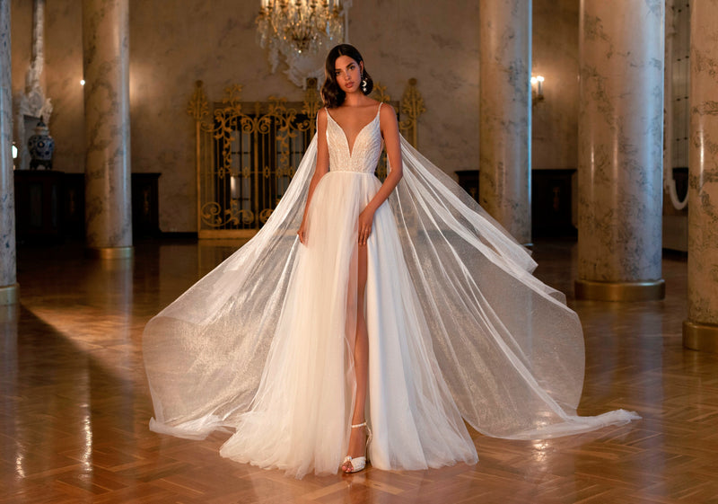 women's flowy angel dress A-Line Wedding Dress With Angel Wings – HAREM's Brides