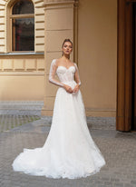 Sheer Long Sleeve A-Line Glitter Wedding Dress