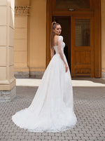 Sheer Long Sleeve A-Line Glitter Wedding Dress
