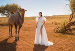 Vestido de noiva minimalista de organza com fenda lateral sexy