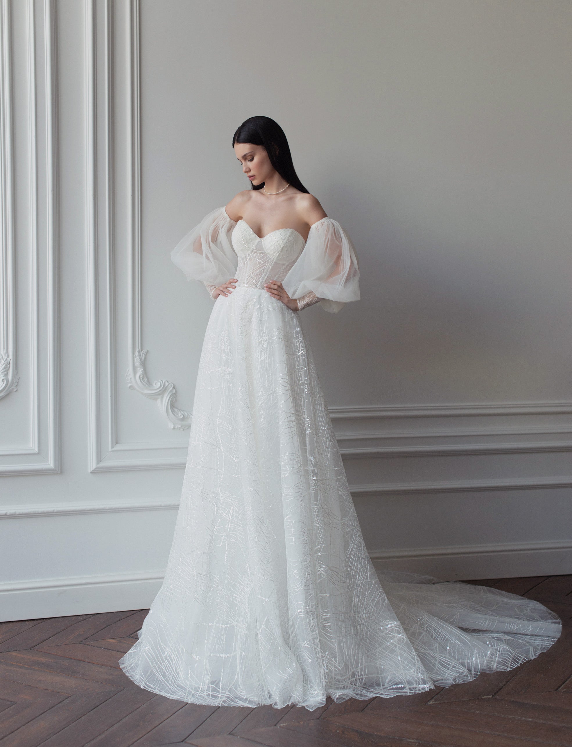 Strapless Sweetheart Wedding Gown with Removable Sleeves HAREM's Brides Strapless Sweetheart Wedding Gown with Removable Sleeves HAREM's Brides