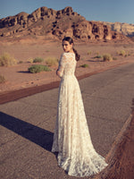 High-Neck Long Sleeve Wedding Dress with 3D Flower