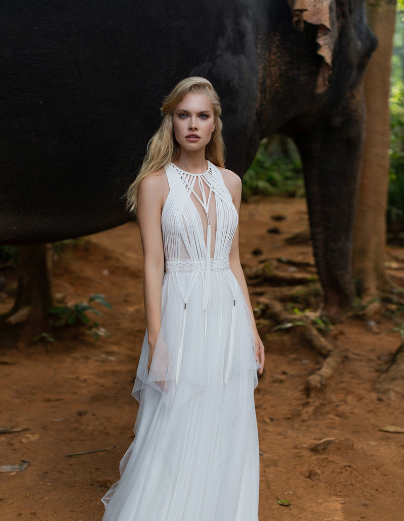 Sleeveless Bohemian Wedding Gown