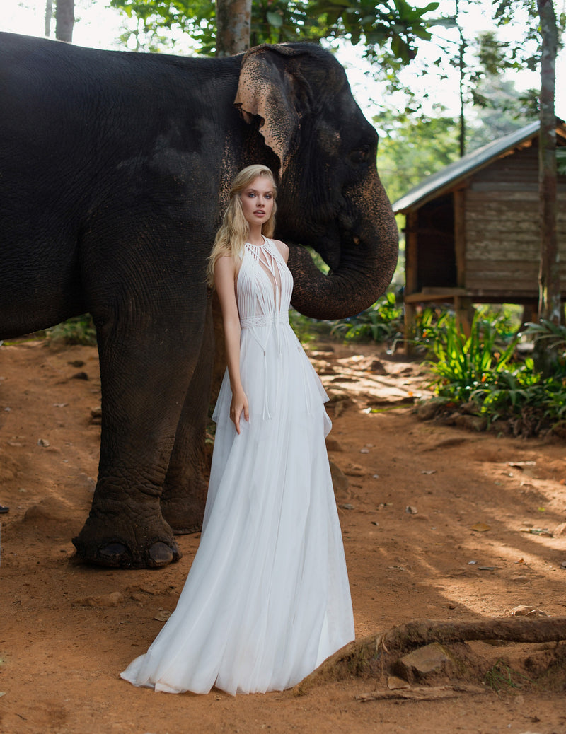 Sleeveless Bohemian Wedding Gown