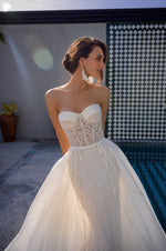 Vestido de novia sexy con sobrefalda sin tirantes 