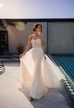 Vestido de novia sexy con sobrefalda sin tirantes 