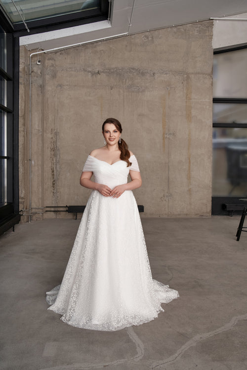 Off-Shoulder A-Line Plus Size Wedding Gown