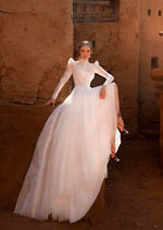 Exquisite High Neck Long Sleeve Wedding Gown