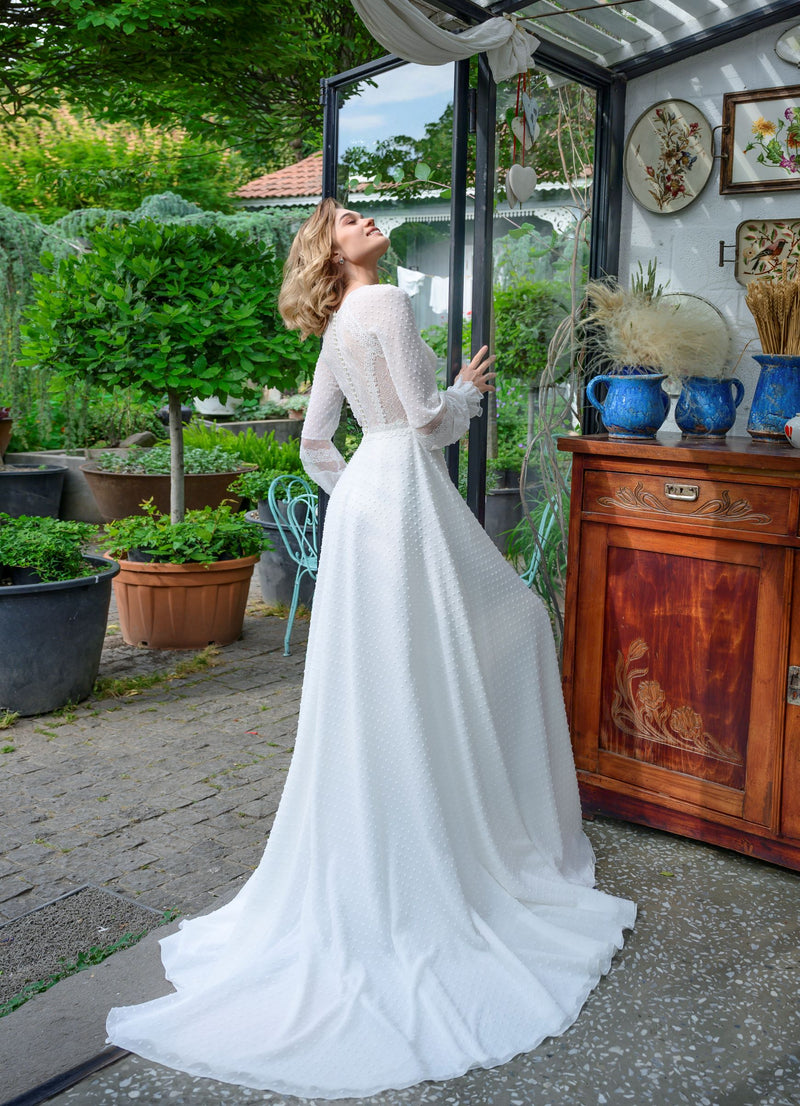 Vestido de novia de manga larga de corte A