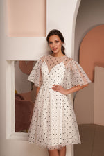 Polka-dot Tulle Tea-Length Dress with Removable Corset