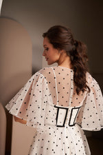 Polka-dot Tulle Tea-Length Dress with Removable Corset