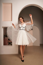 Polka-dot Tulle Tea-Length Dress with Removable Corset