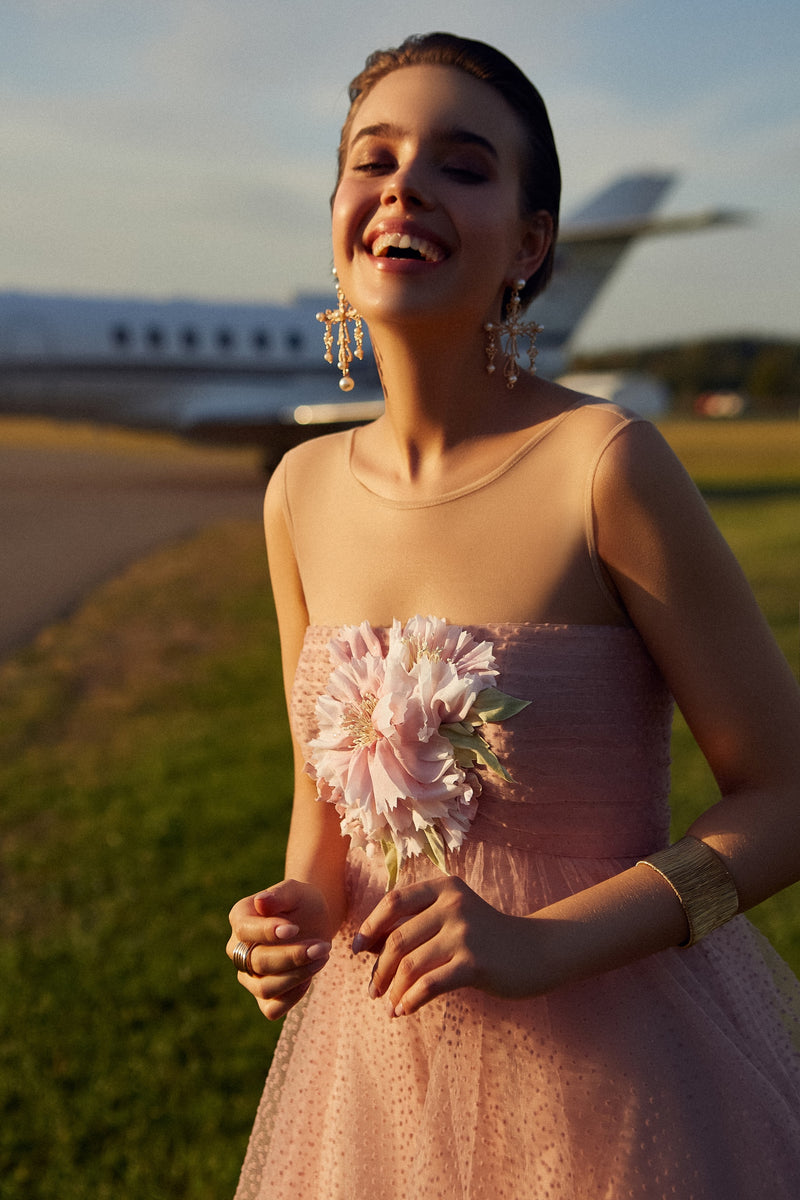 Robe de soirée longueur thé à fleurs modèle 3D