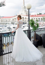 Exquisite High Neck Illusion Sleeve Wedding Gown