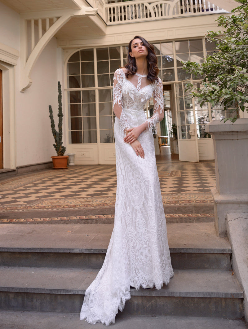 Playful Beautiful Long Sleeve Lace Wedding Dress