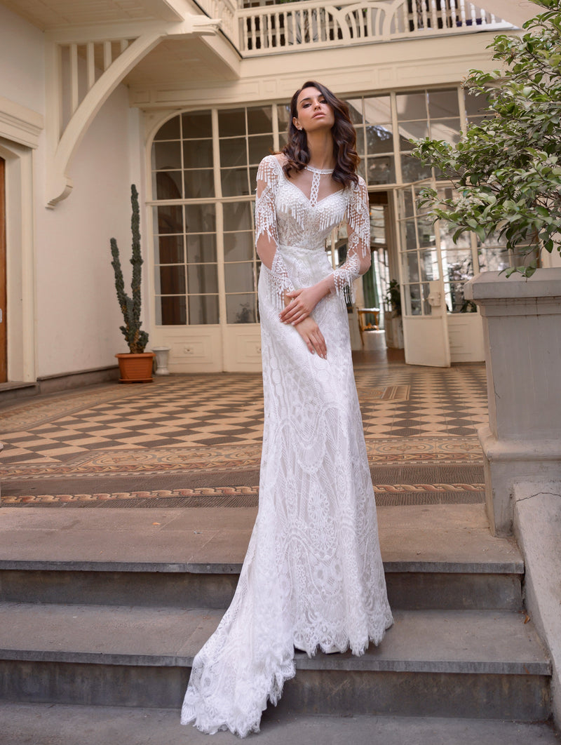 Playful Beautiful Long Sleeve Lace Wedding Dress HAREM's Brides Playful Beautiful Long Sleeve Lace Wedding Dress HAREM's Brides