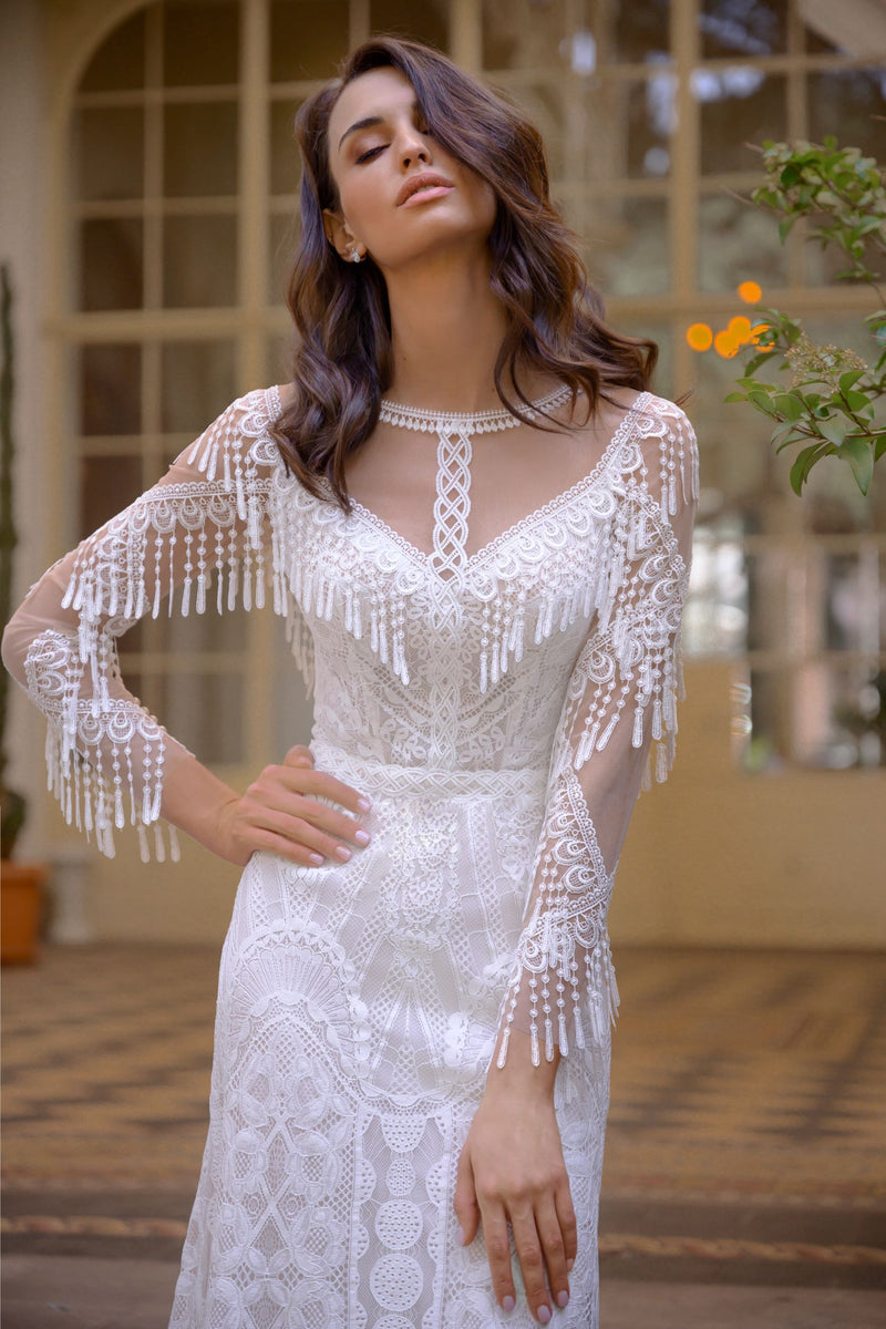 Playful Beautiful Long Sleeve Lace Wedding Dress HAREM's Brides Playful Beautiful Long Sleeve Lace Wedding Dress HAREM's Brides