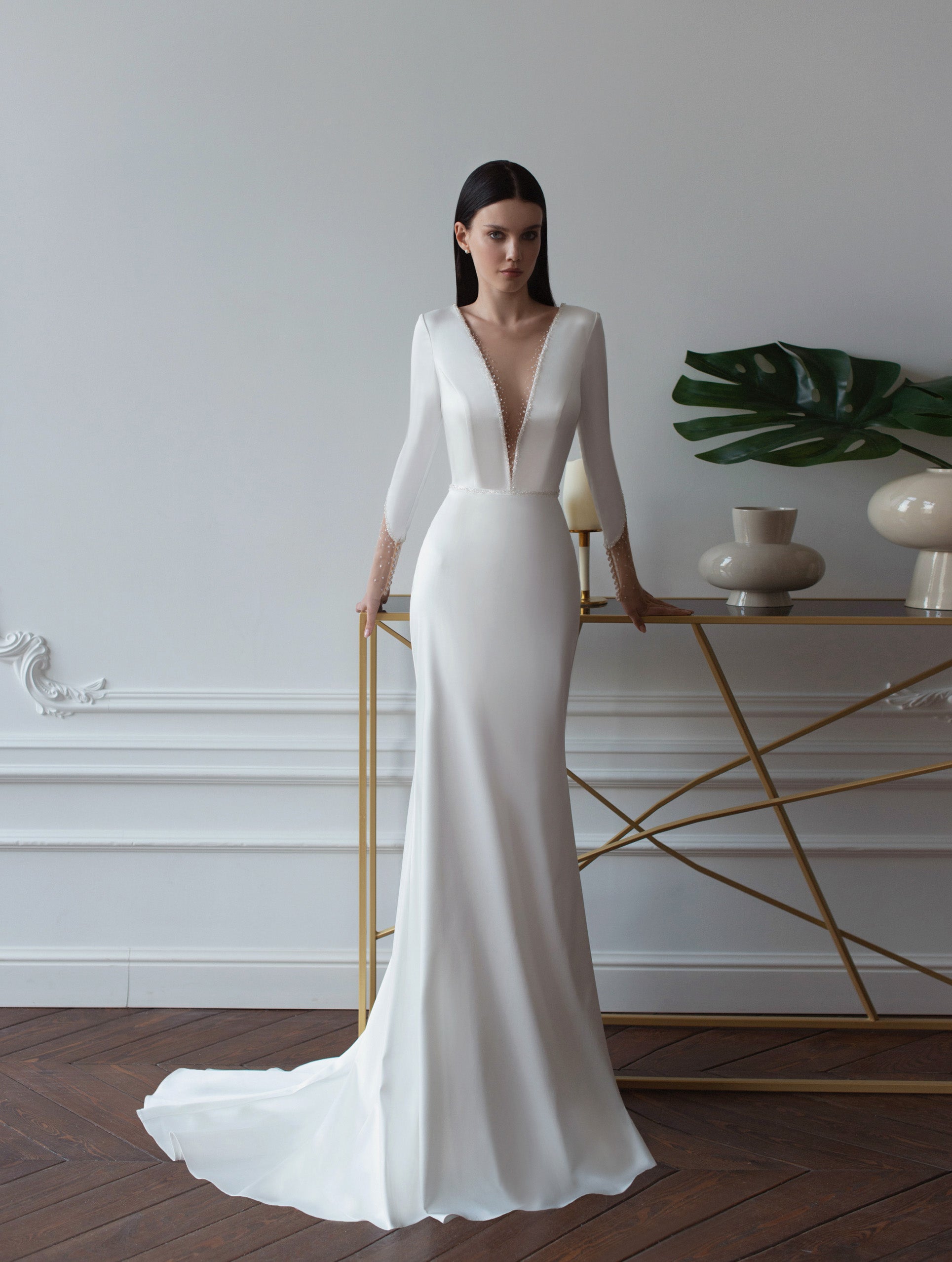 Elegant Long Sleeve V-Neck Mermaid Wedding Dress HAREM's Brides Elegant Long Sleeve V-Neck Mermaid Wedding Dress HAREM's Brides