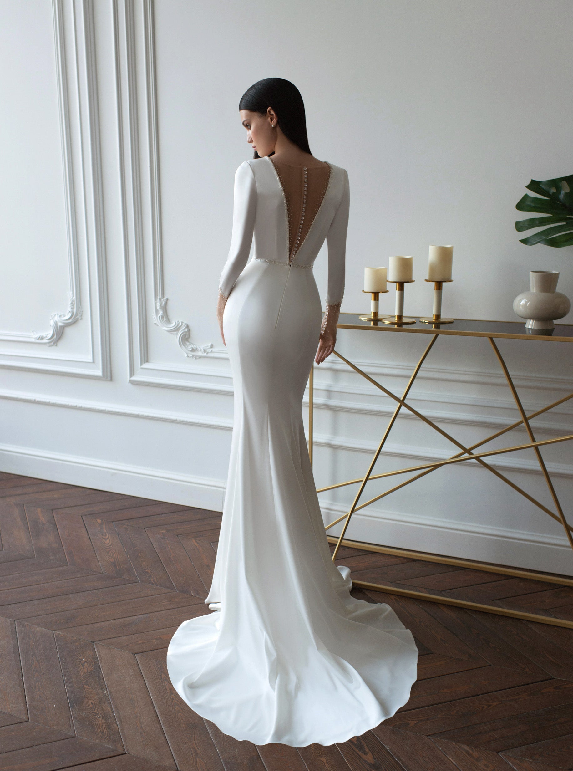Elegant Long Sleeve V-Neck Mermaid Wedding Dress HAREM's Brides Elegant Long Sleeve V-Neck Mermaid Wedding Dress HAREM's Brides