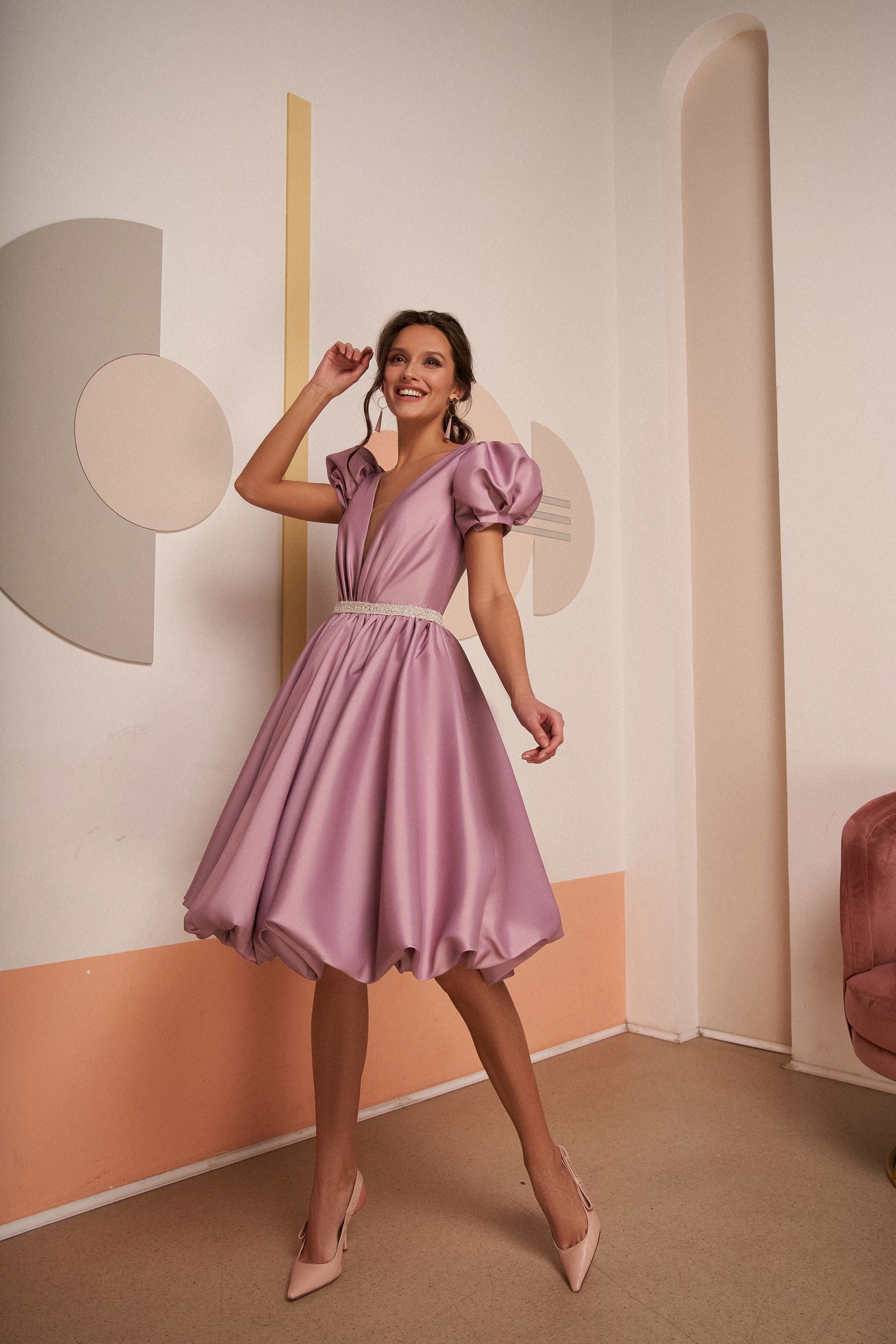 Playful Tea Length Bubble Skirt Dress EU40 / Purple Playful Tea Length Bubble Skirt Dress EU40 / Purple