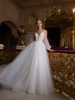 V-Neck Sheer Long Sleeve A-Line Wedding Dress