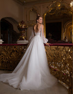 V-Neck Sheer Long Sleeve A-Line Wedding Dress