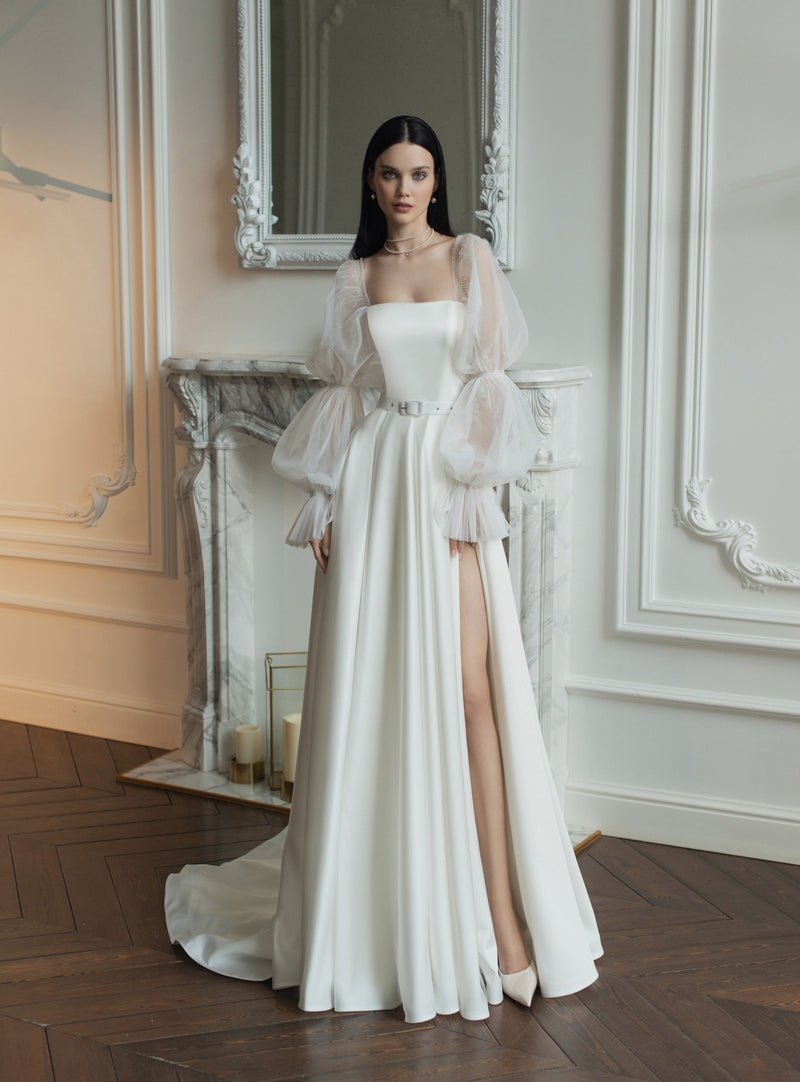 Simple A-Line Wedding Dress with Long Sleeves HAREM's Brides Simple A-Line Wedding Dress with Long Sleeves HAREM's Brides