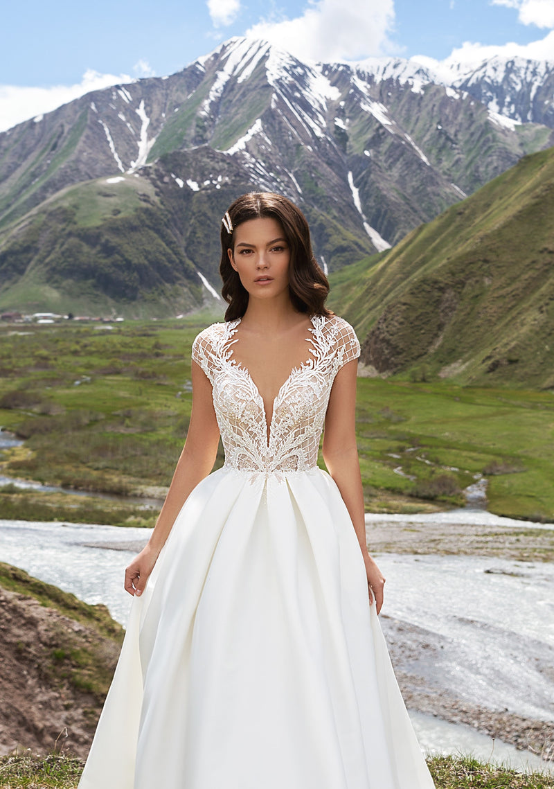 Cape Sleeves A-Line Mikado Wedding Dress