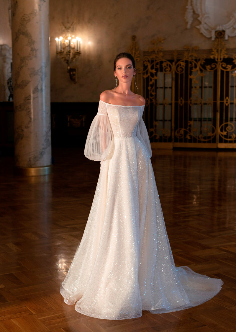 Glitter Wedding Gown With Puffy Sleeves