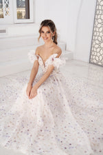 Off-the-Shoulder Floral Maxi Organza Dress