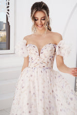 Off-the-Shoulder Floral Maxi Organza Dress