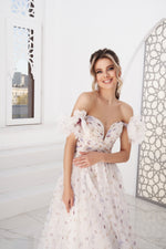 Off-the-Shoulder Floral Maxi Organza Dress