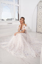 Off-the-Shoulder Floral Maxi Organza Dress