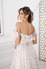 Off-the-Shoulder Floral Maxi Organza Dress