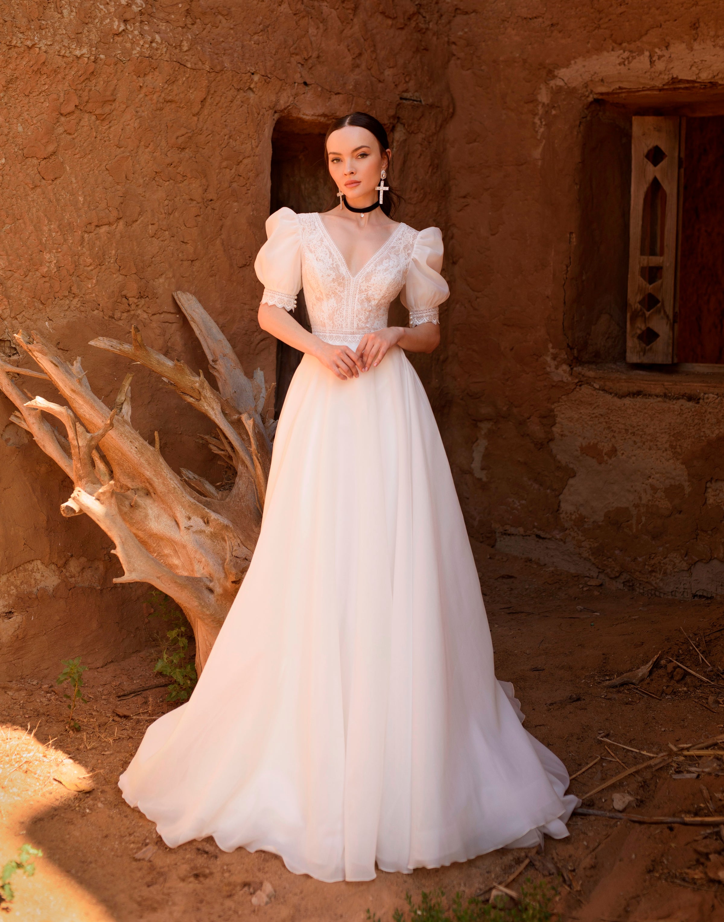 Bohemian Short Sleeve A Line Wedding Dress HAREM s Brides