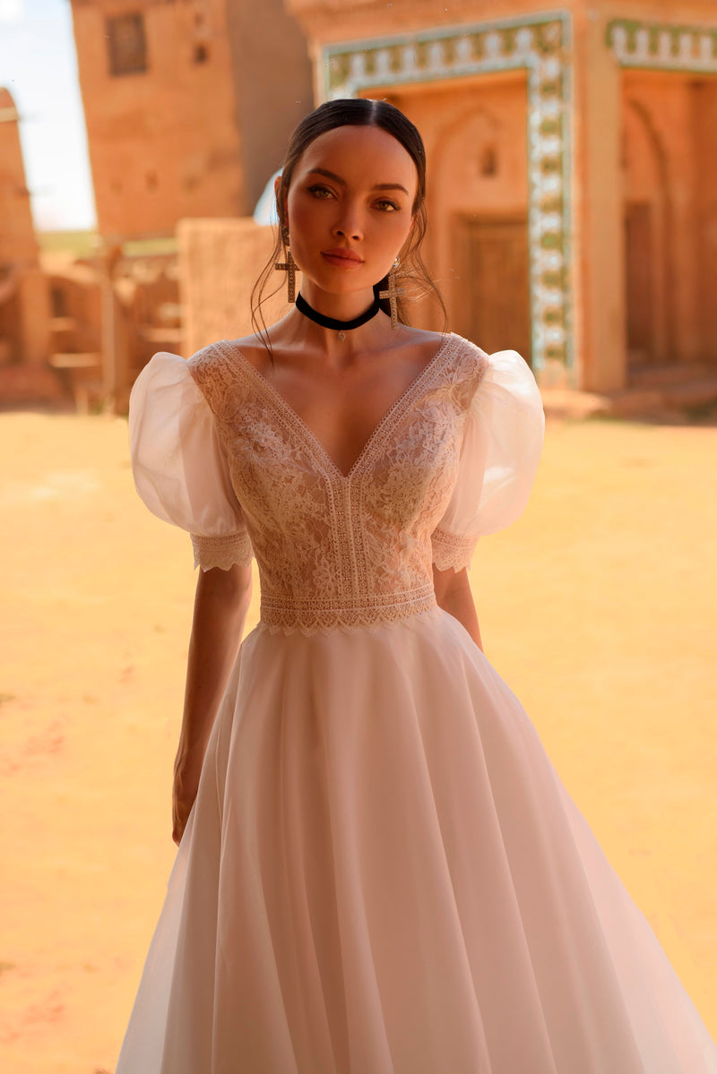 Bohemian Short Sleeve A-Line Wedding Dress