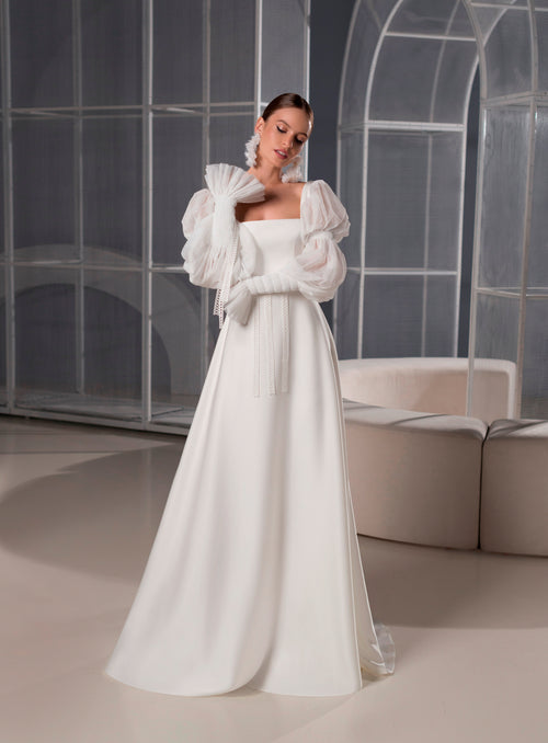 Robe de mariée trapèze à manches longues