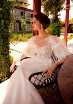 Long Puffy Sleeve Lace Bridal Gown