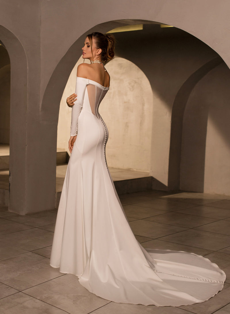 Enchanting Long Sleeve Off-Shoulder Mermaid Wedding Dress HAREM's Brides Enchanting Long Sleeve Off-Shoulder Mermaid Wedding Dress HAREM's Brides