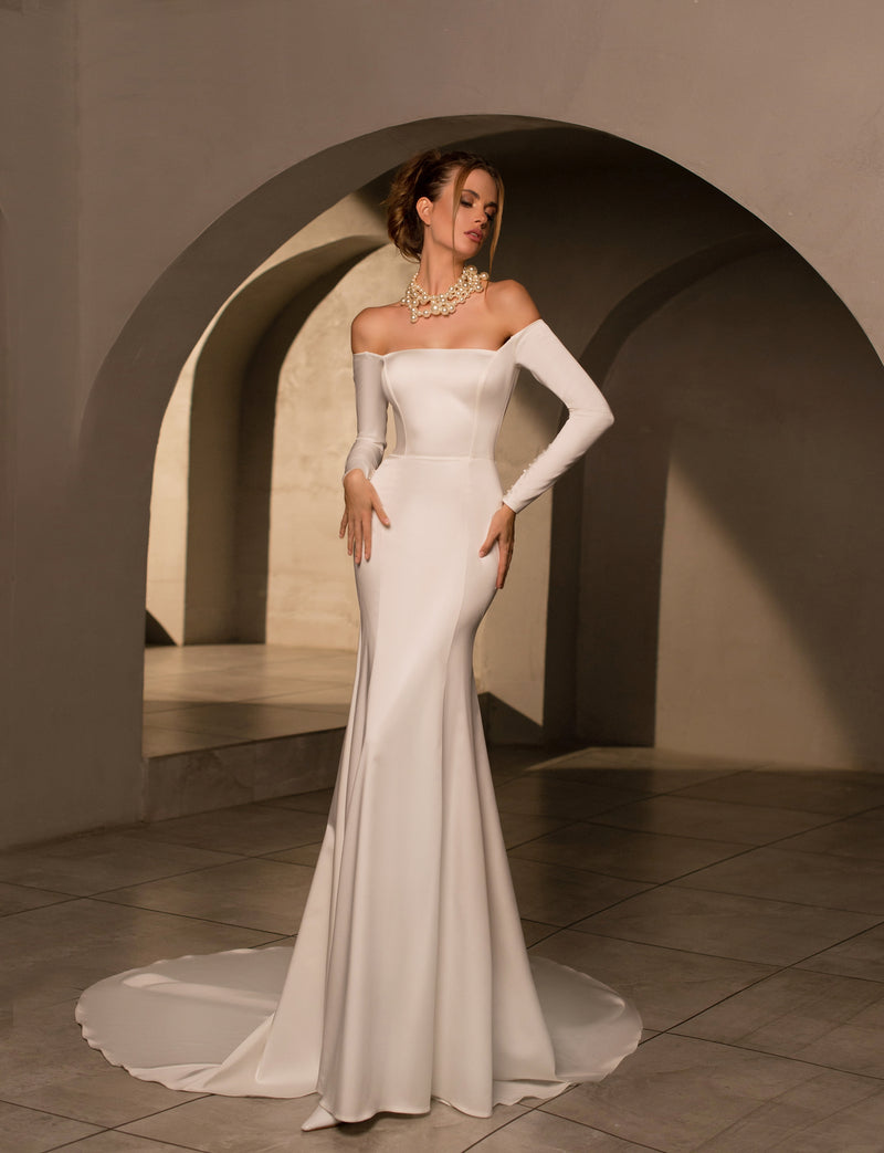 Enchanting Long Sleeve Off-Shoulder Mermaid Wedding Dress HAREM's Brides Enchanting Long Sleeve Off-Shoulder Mermaid Wedding Dress HAREM's Brides