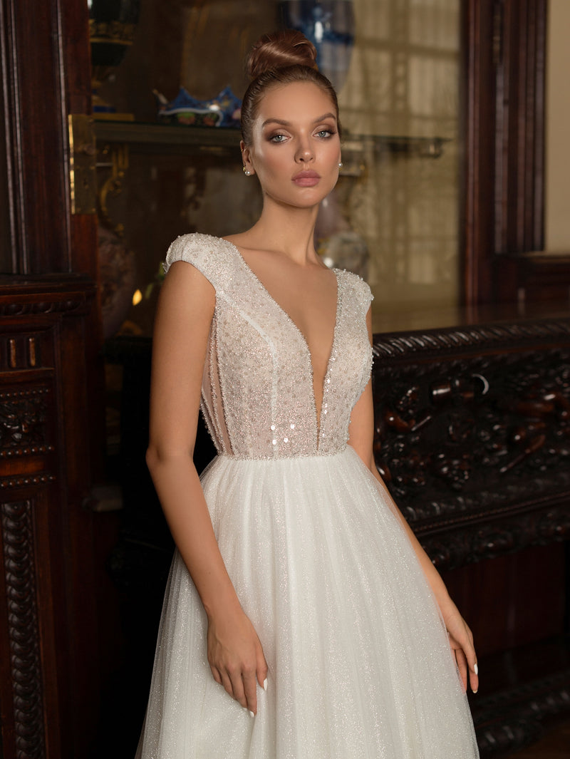 V-Neck Glitter A-Line Wedding Dress