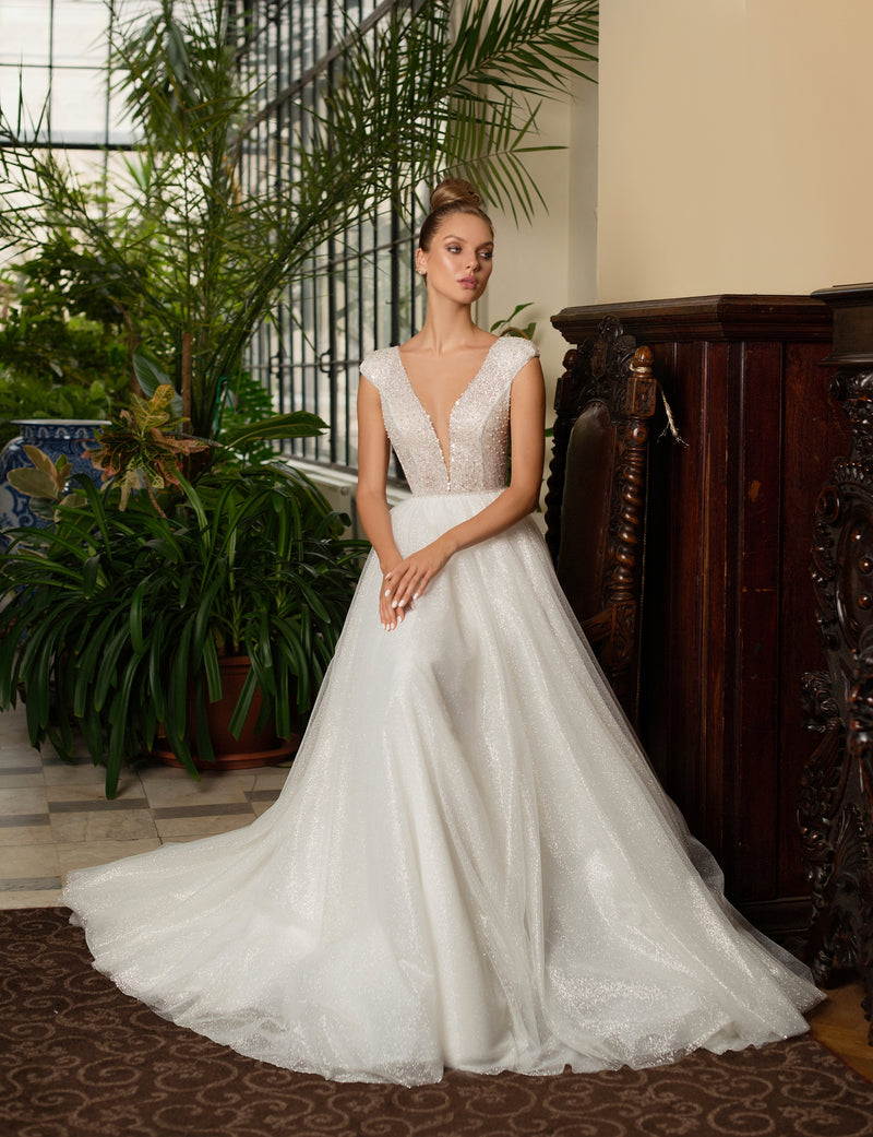 V-Neck Glitter A-Line Wedding Dress
