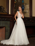 V-Neck Glitter A-Line Wedding Dress