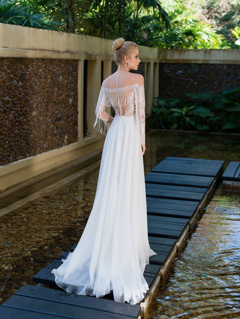 Robe de mariée bohème à manches longues