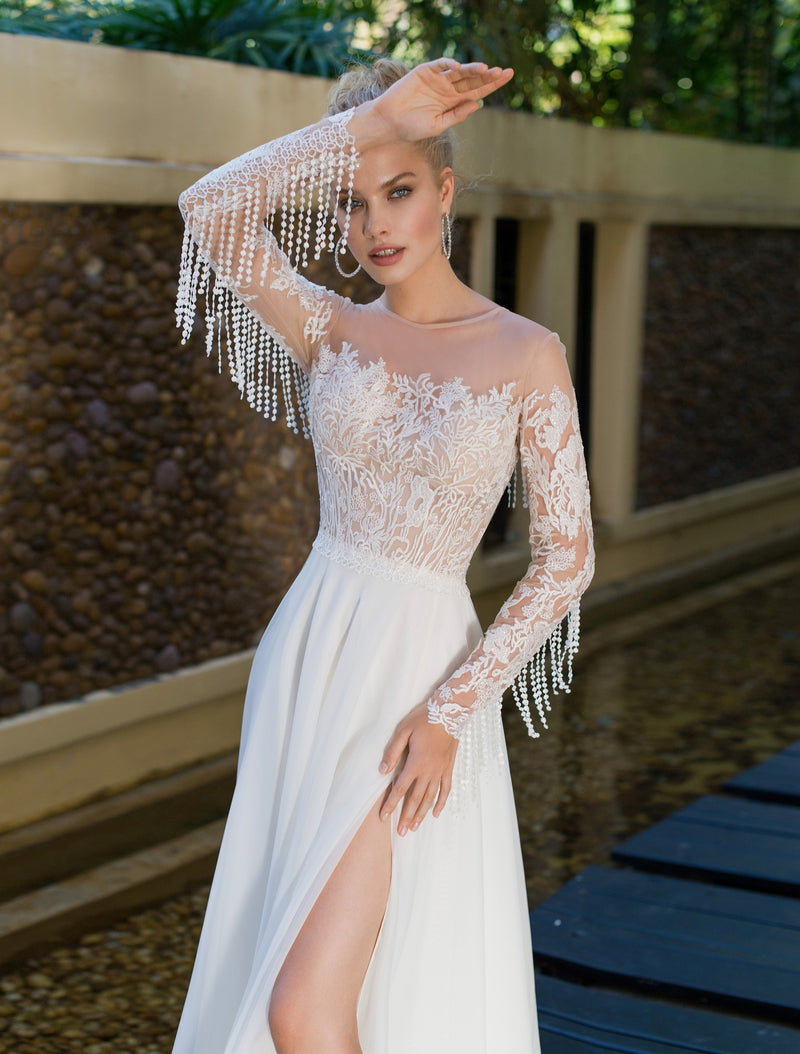 Robe de mariée bohème à manches longues