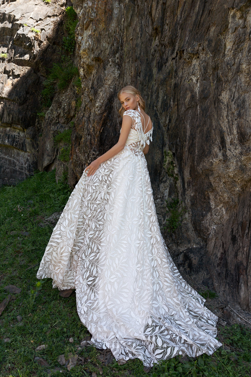 Spaghetti Strap Wedding Gown with Lace Overlay HAREM's Brides Spaghetti Strap Wedding Gown with Lace Overlay HAREM's Brides