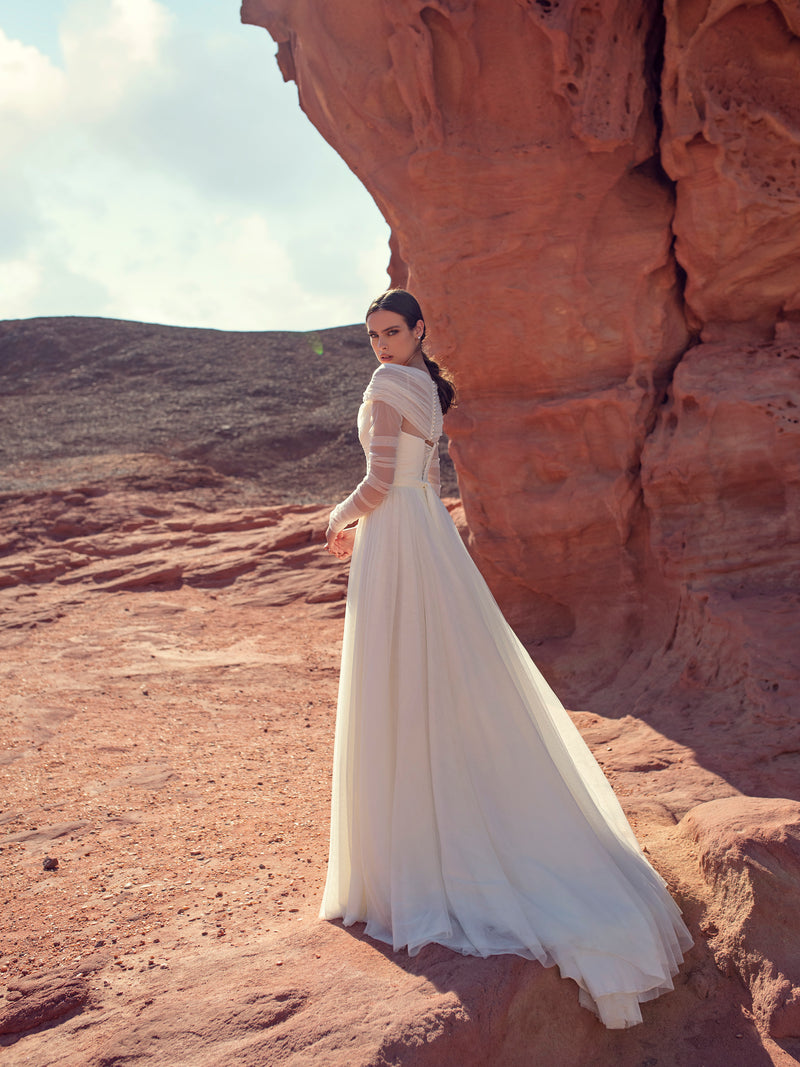 Vestido de novia elegante de manga larga de corte A