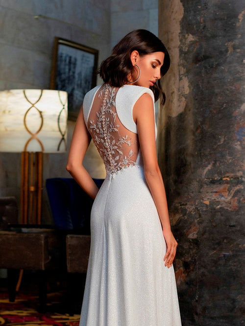 Sleeveless Wedding Gown with Embroidered Back