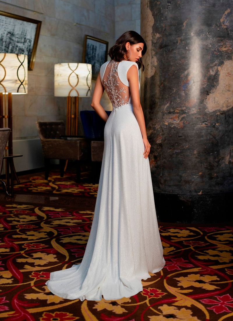 Sleeveless Wedding Gown with Embroidered Back